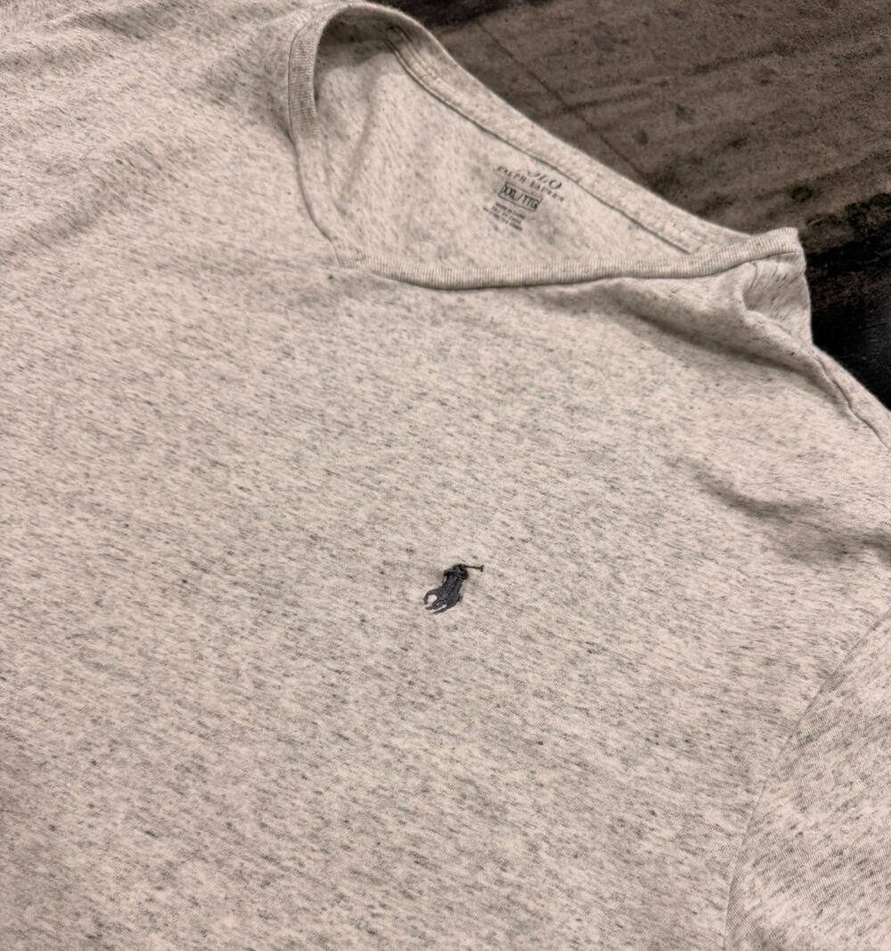 Polo Ralph Lauren Mens XXL Gray Heather V Neck T Shirt Black Pony Cotton Classic